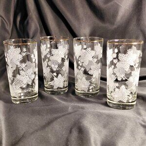 4 Perfect Libbey Vintage Raised Frosted with Gold Rim 10 oz. Glasses